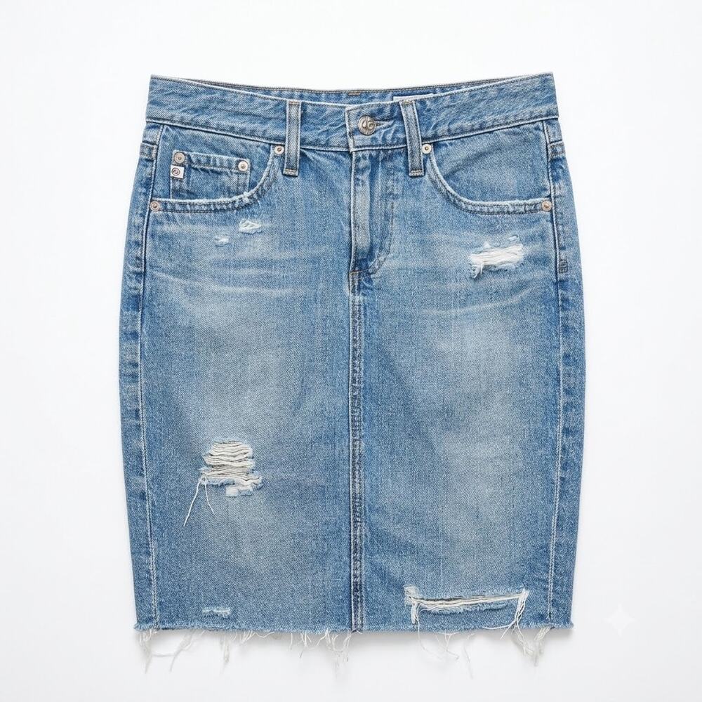AG Adriano Goldschmied Erin Distressed Denim Pencil Skirt Mid Thigh Womens 25